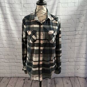Passport Womens Gray Black Pink Plaid Snap Front Collar Shirt Front Pockets Sz M